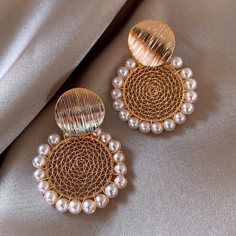*INES* Gold x Pearl Round Fashion Earrings